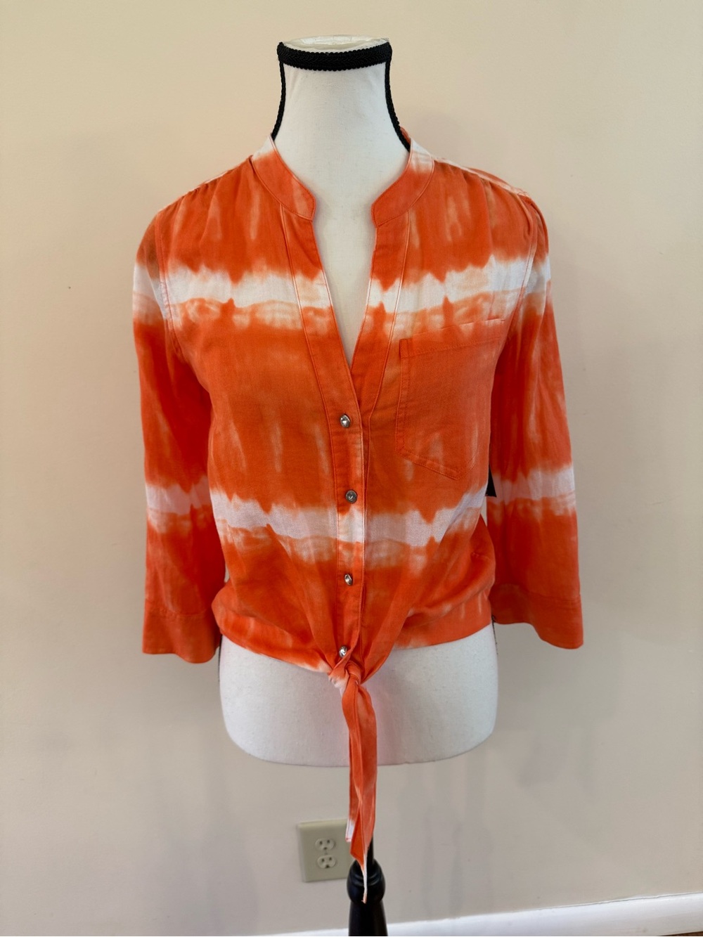 INC International Concepts Orange and White Tie-Front Blouse